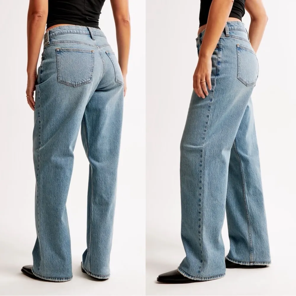 A&F • Curve Love Low Rise Baggy Jean medium light wash faded distressed loose - Image 12