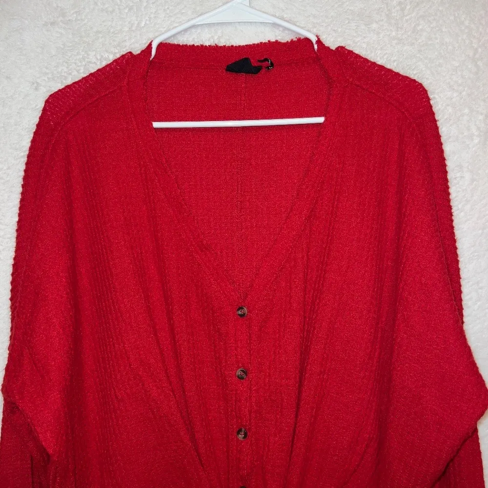 Urban Outfitters Out From Under Red Ribbed Button Front Pullover Henley Top - Image 4