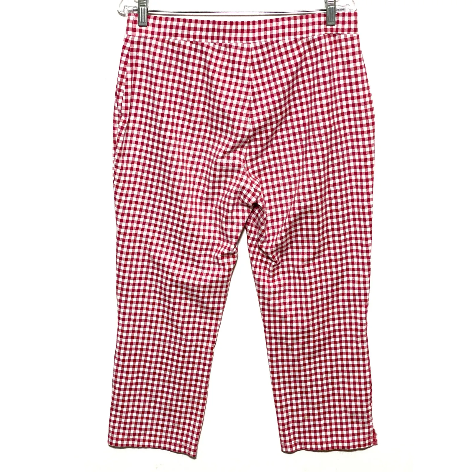 Susan Graver Weekend Crop Pull On Pants M Red Gingham Cottagecore Preppy Picnic - Image 2
