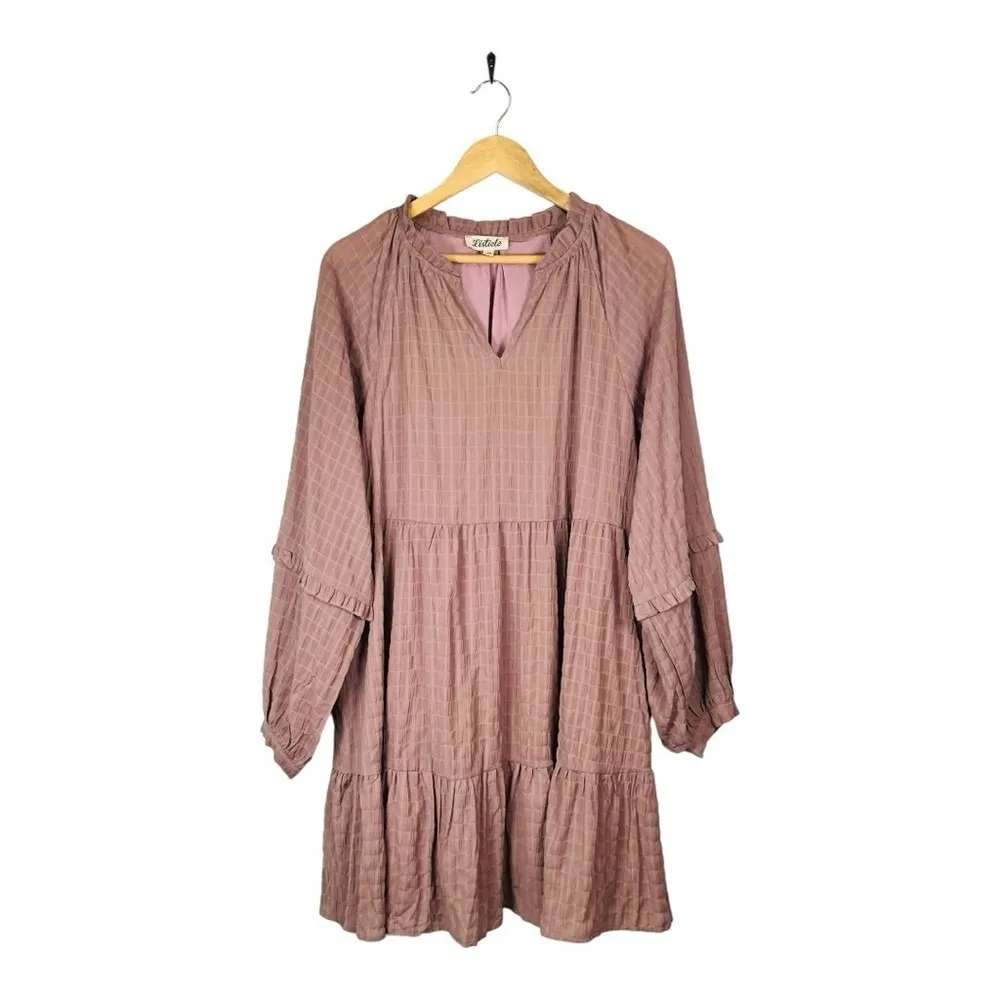 Listicle Chambray Long Sleeve Ruffle Tiered Dress Dusty Pink Women‎ Size Large - Image 2