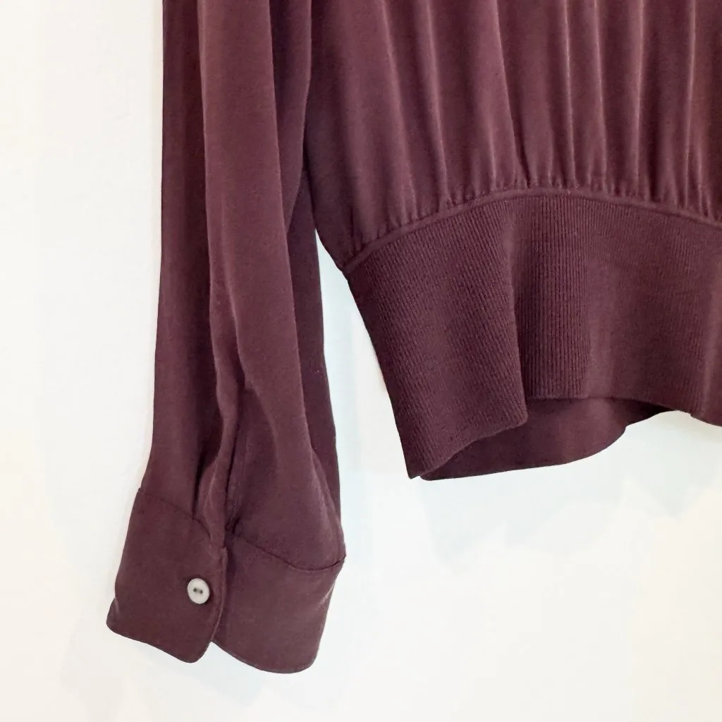 Theory Silk Wrap Style Blouse Top Burgundy Size Large - Image 7