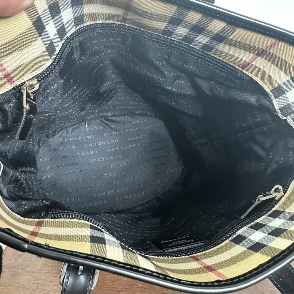 Burberry London Nova Check Classic Plaid Canvas Leather Bucket Bag Purse - Image 9