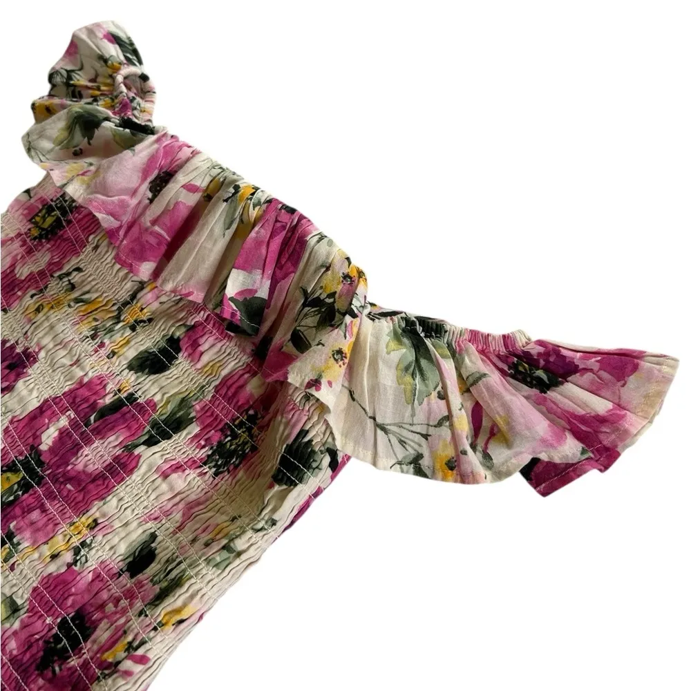 Abercrombie & Fitch Smocked Bodice Ruffle Off Shoulder Floral Mini Dress Size S - Image 8