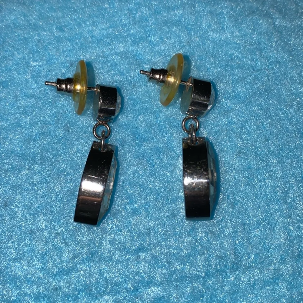 S MICHAEL DESIGN signed vintage stainless steel marquis cut crystal drop pierced White - Image 3