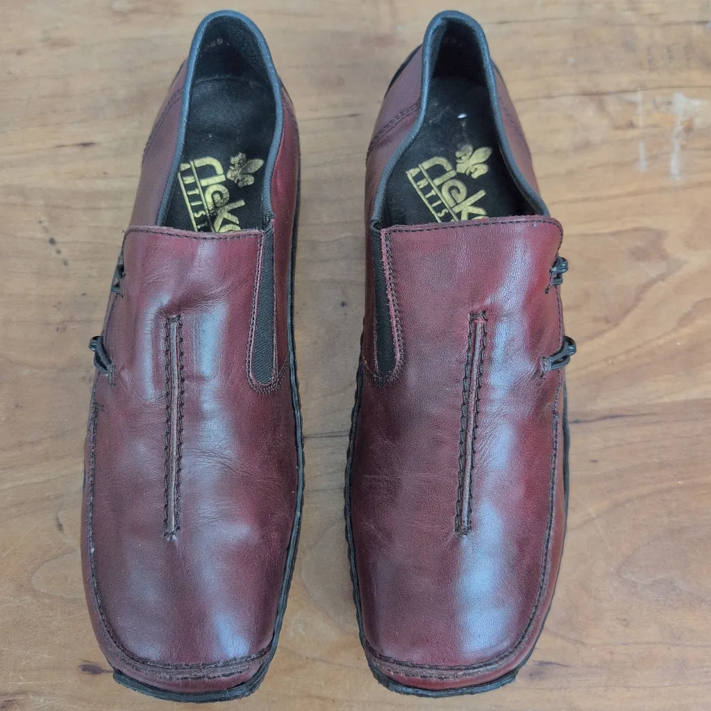 Ladies' Rieker Red Leather Slip On Comfort Flats EU 38 Size 7 - Image 8