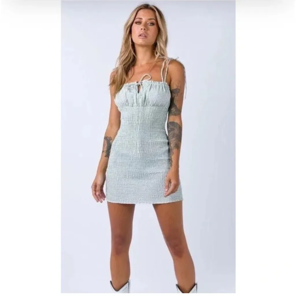 Princess Polly Korina Mini Dress in Gingham Green White Size US 4 - Image 2