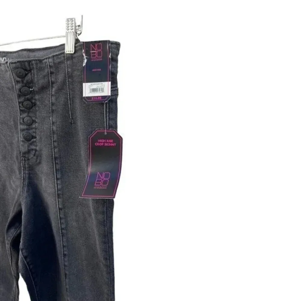 NOBO/No Boundaries High Rise Crop Skinny Black Denim Capri Retro‎ Front Seam 15‍ - Image 4