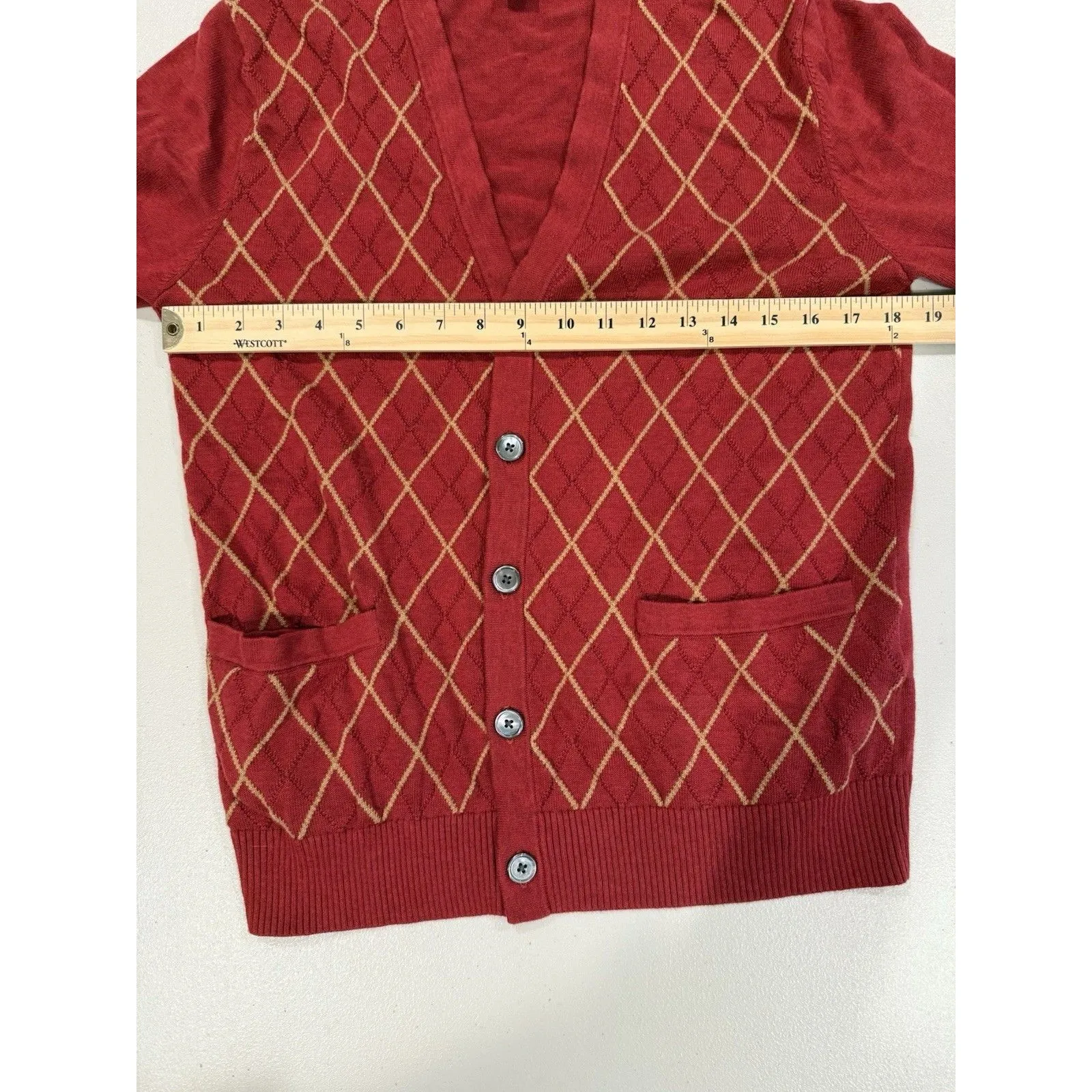 Lands End Cardigan Sweater Med/Lg 100% Cotton Oversized Grandpa Academia Preppy Red - Image 5