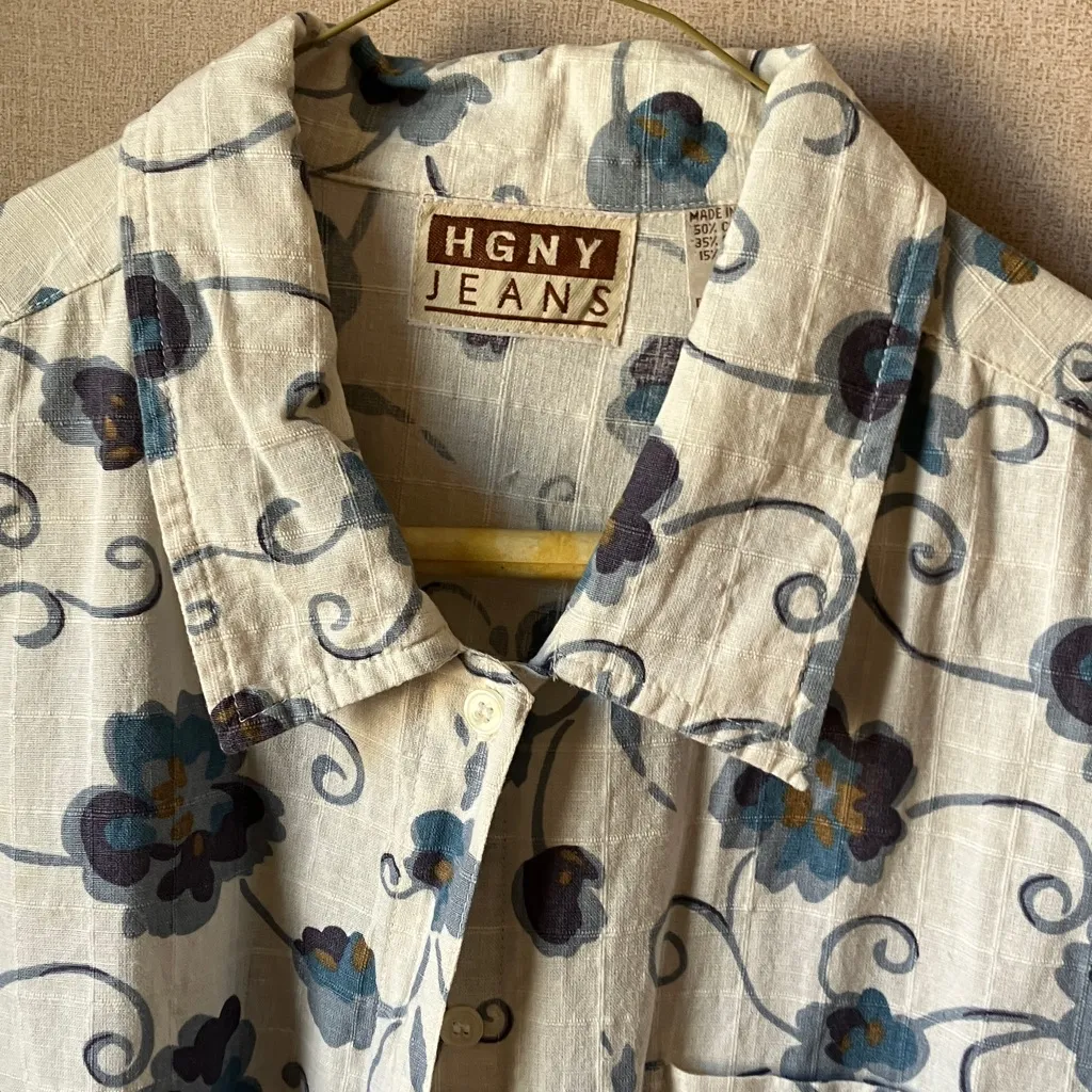 FINAL MARKDOWN HGNY Jeans Floral Linen Blend Top large Blue - Image 3