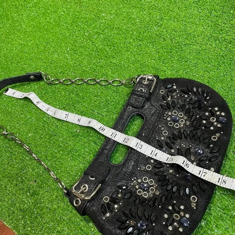 Vintage Y2K Rafe New‎ York Shoulder Purse Gems Glam Shimmer Chain Strap Black - Image 3
