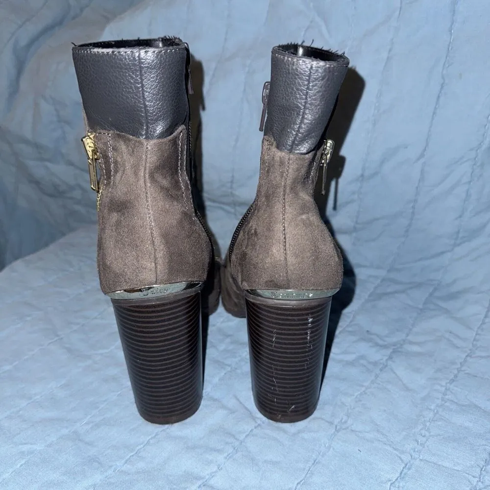Juicy Couture Brown Suede Zip Platform Chunky Block Ankle Booties Sz 7.5 - Image 3