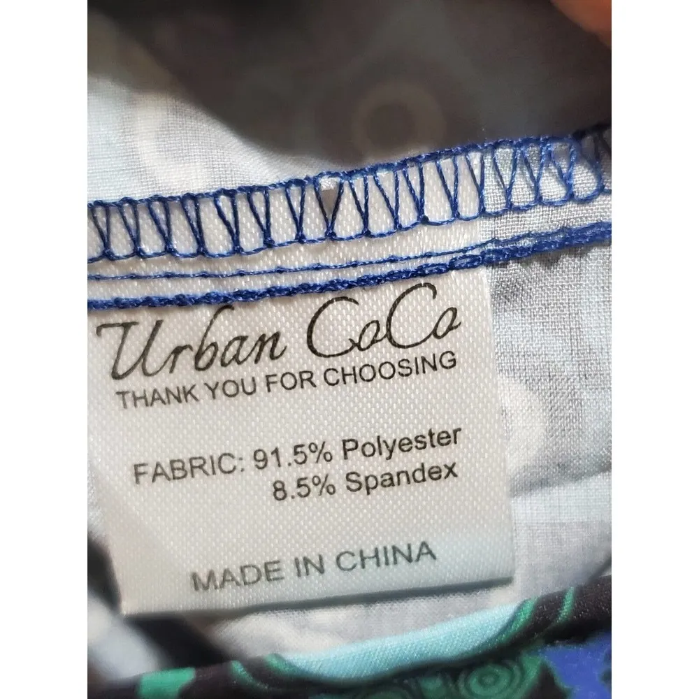 Urban CoCo Women Multicolor Polyester Round Neck Long Sleeve Knee Length Dress M - Image 11