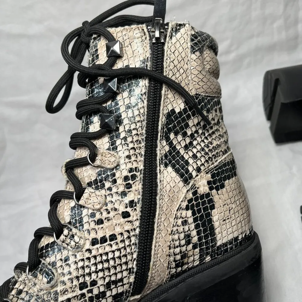 Marc Fisher Laboni Snake Print Lace-Up With Side Zip Combat Boots Womens 7.5 - Image 7