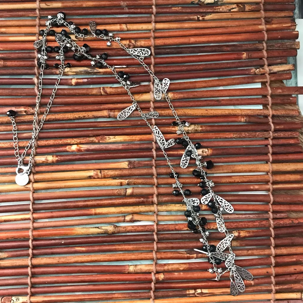 White House Black Market Cha Cha Black Glass Bead Long Necklace - Image 7