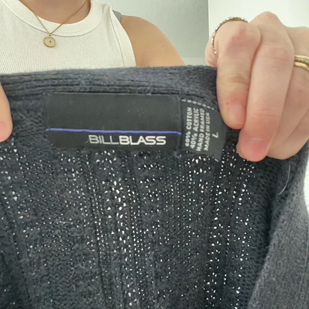 Bill Blass Navy Blue Textured Button-Up Cardigan Sweater - Image 5