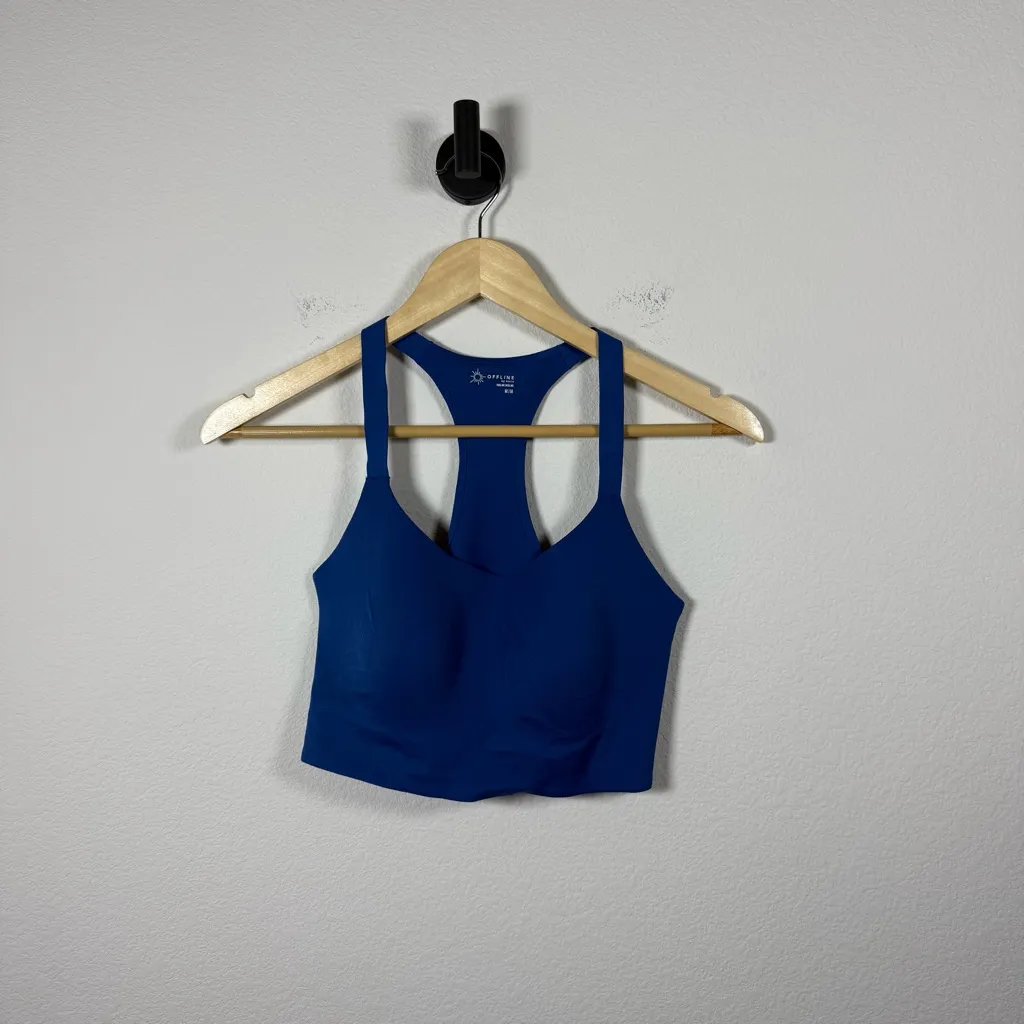 Offline by Aerie Real Me Hold Up! Racerback Sports Bra in Blue Size M - Image 3