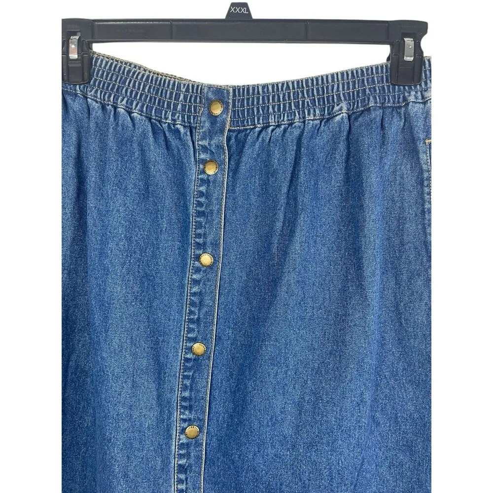 VTG Elizabeth Liz Clairborne Denim Elastic Waist Snap Front Skirt 90s Y2K 22P - Image 5