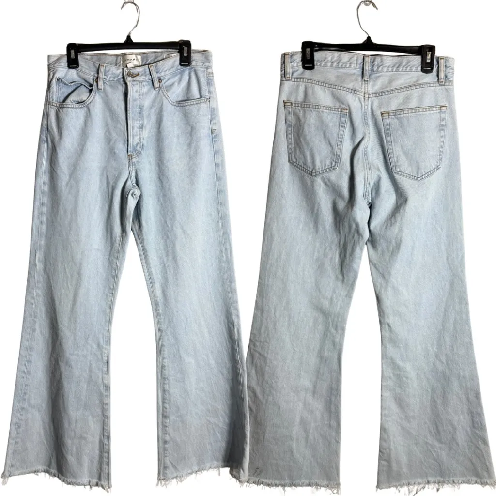 Frame The Lax Wisp Raw Fray Flare Wide Leg Denim Jeans Women's 29 Blue $298 NWOT - Image 4