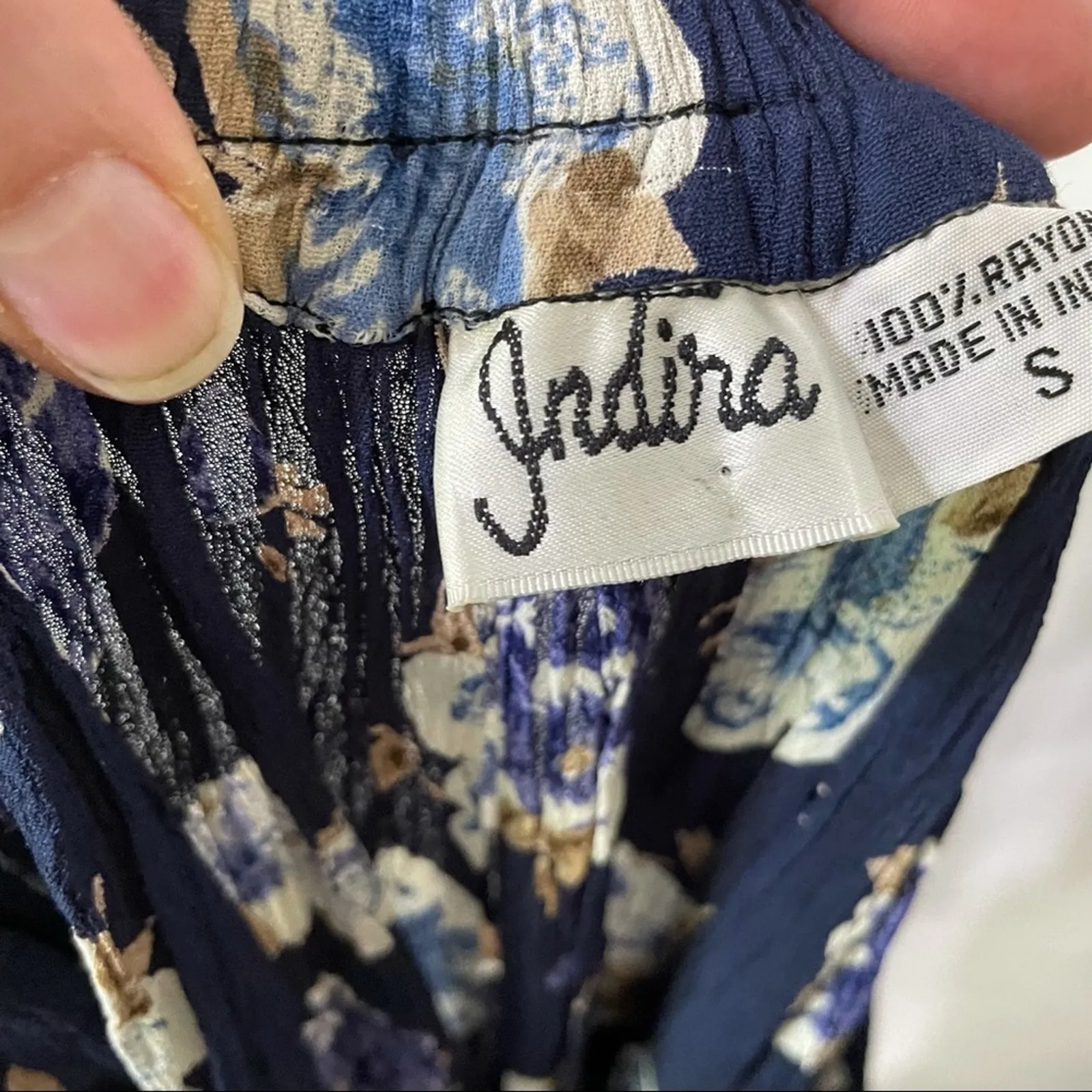 Vintage Blue Floral Crinkle Pleated Maxi Skirt Womens Small Prairie Cottage Core - Image 5