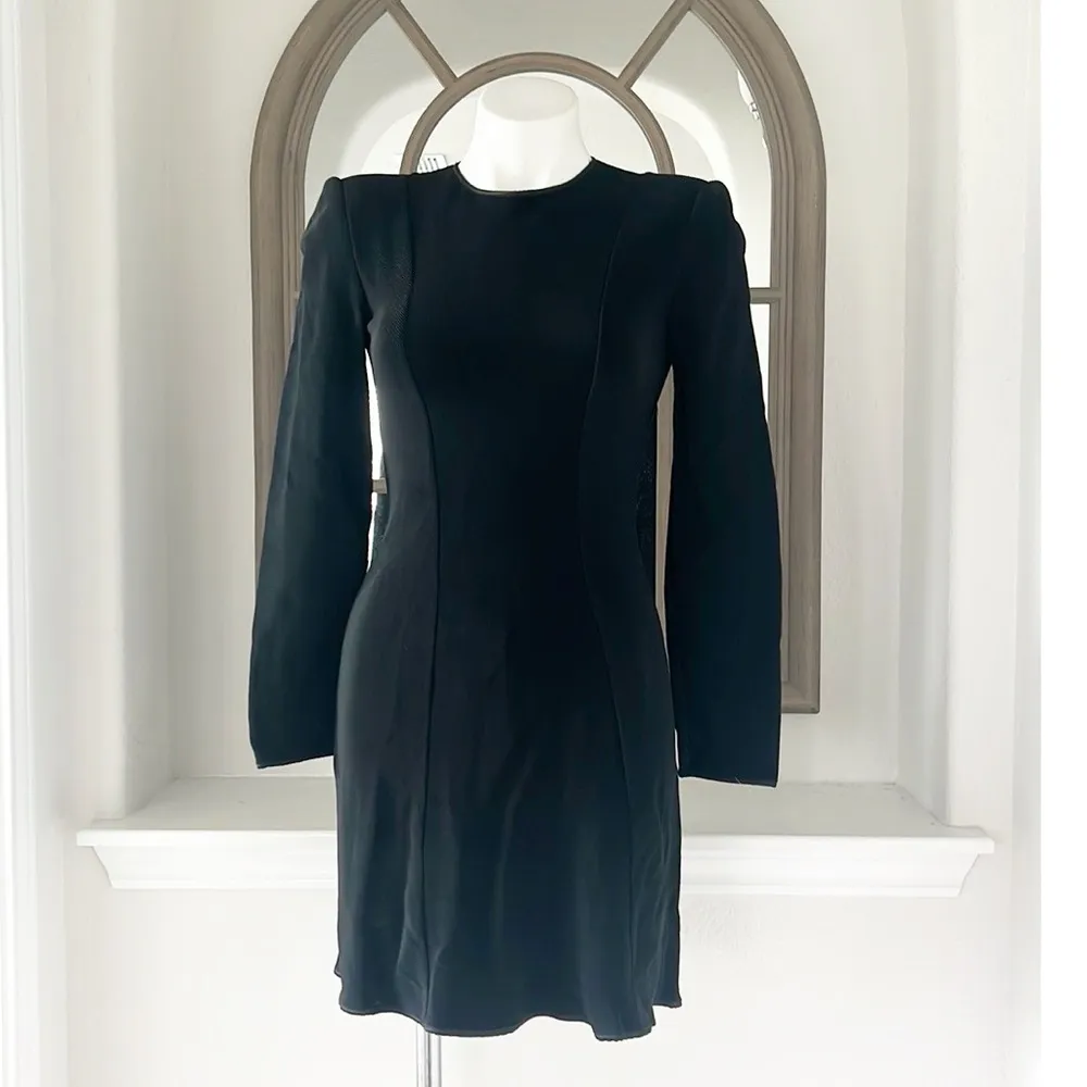Giorgio Armani Fit & Flare Long Sleeve Ribbed Black Dress, Size 2, EXCELLENT! - Image 2