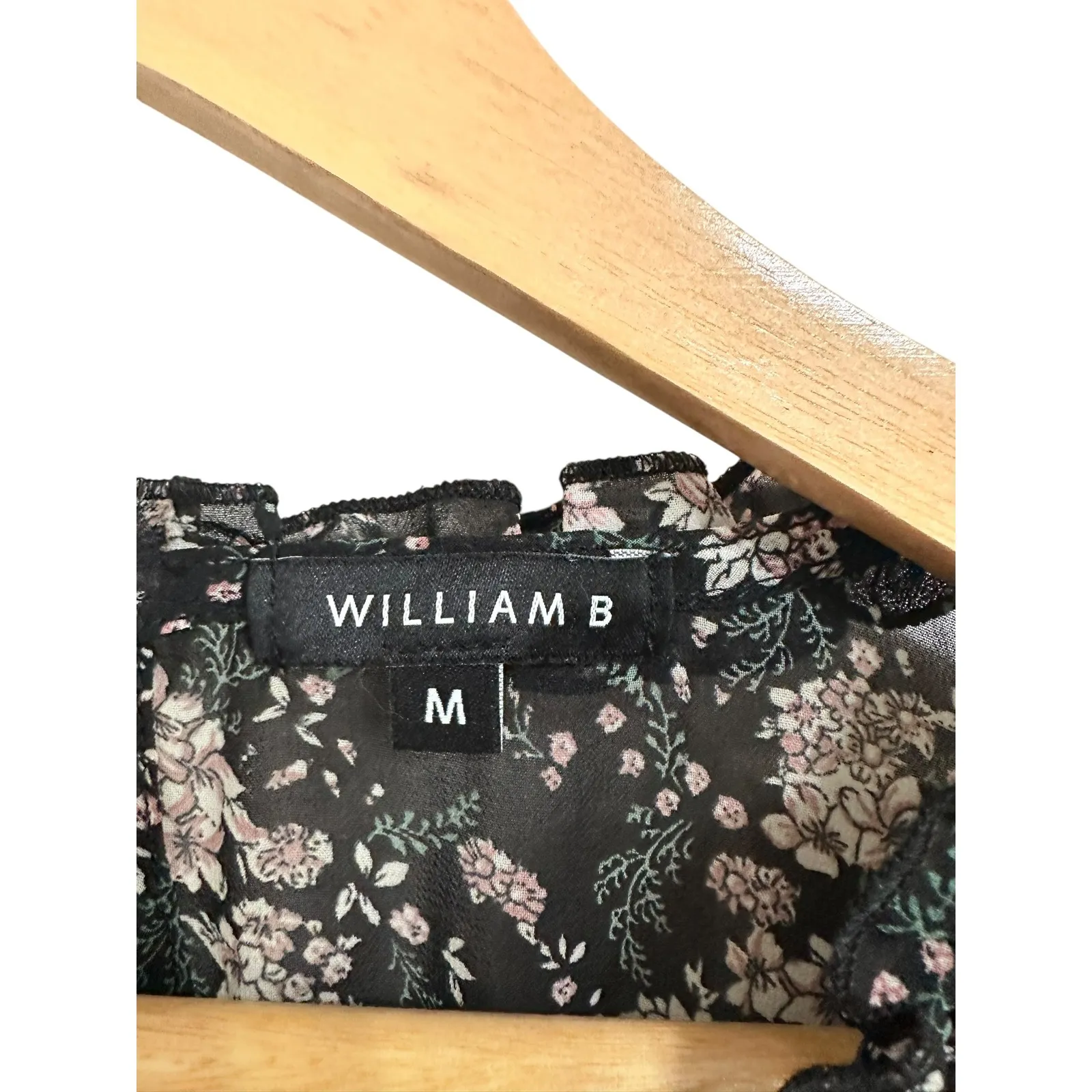 William B women's Black Floral Print Long Sleeve‎ Ruffle Mini Dress Size M - Image 3