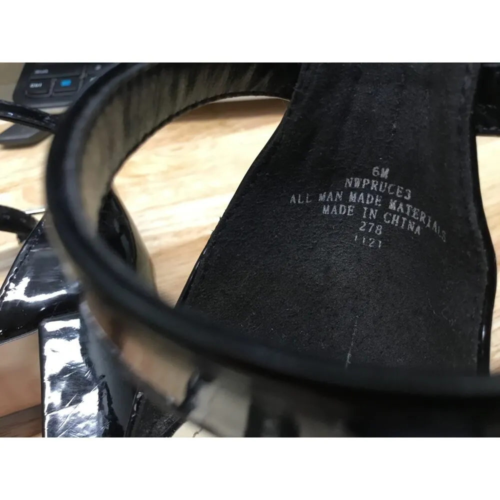 Nine West Pruce 3 Women's 6 Black Patent Leather Ankle Strap Block Heel Sandals - Image 7