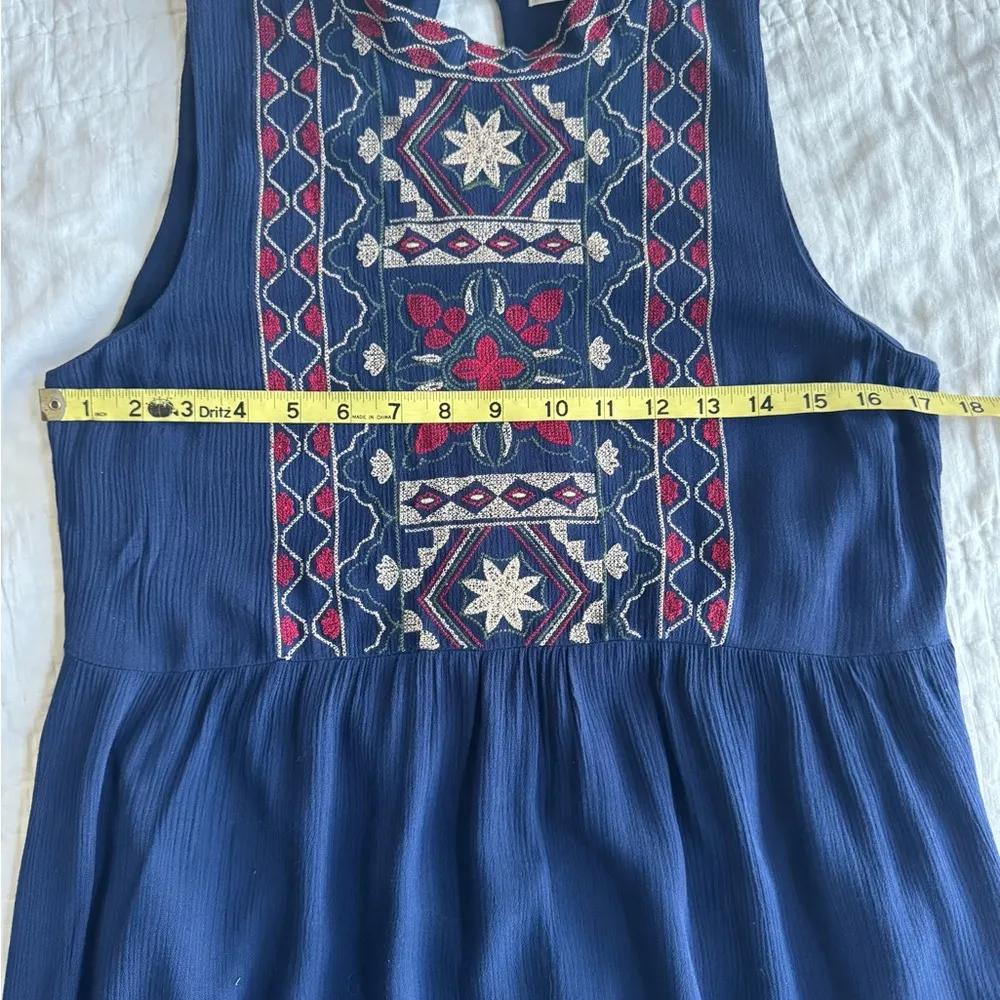 Francescas Mi Ami M Blue Embroidered Festival High Neck Sleeveless Dress Boho - Image 14