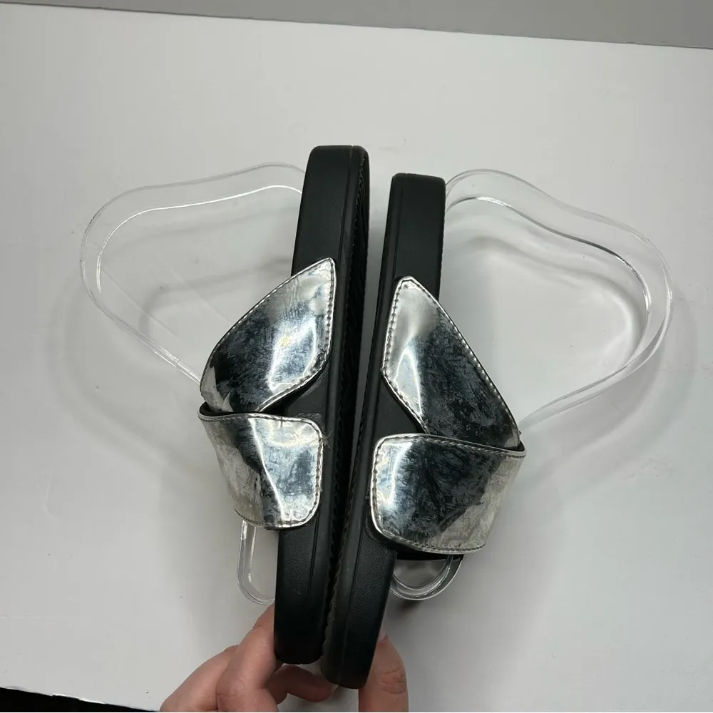 PINK Victoria’s Secret Silver and Black slide on Sandals with Metallic Straps - Image 5