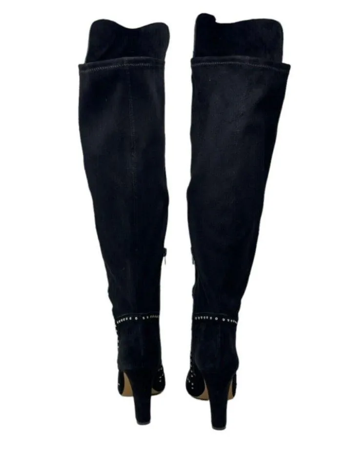 Vince Camuto VP Carlene Black Embellished Leather Suede Over The Knee Boots EUC - Image 4