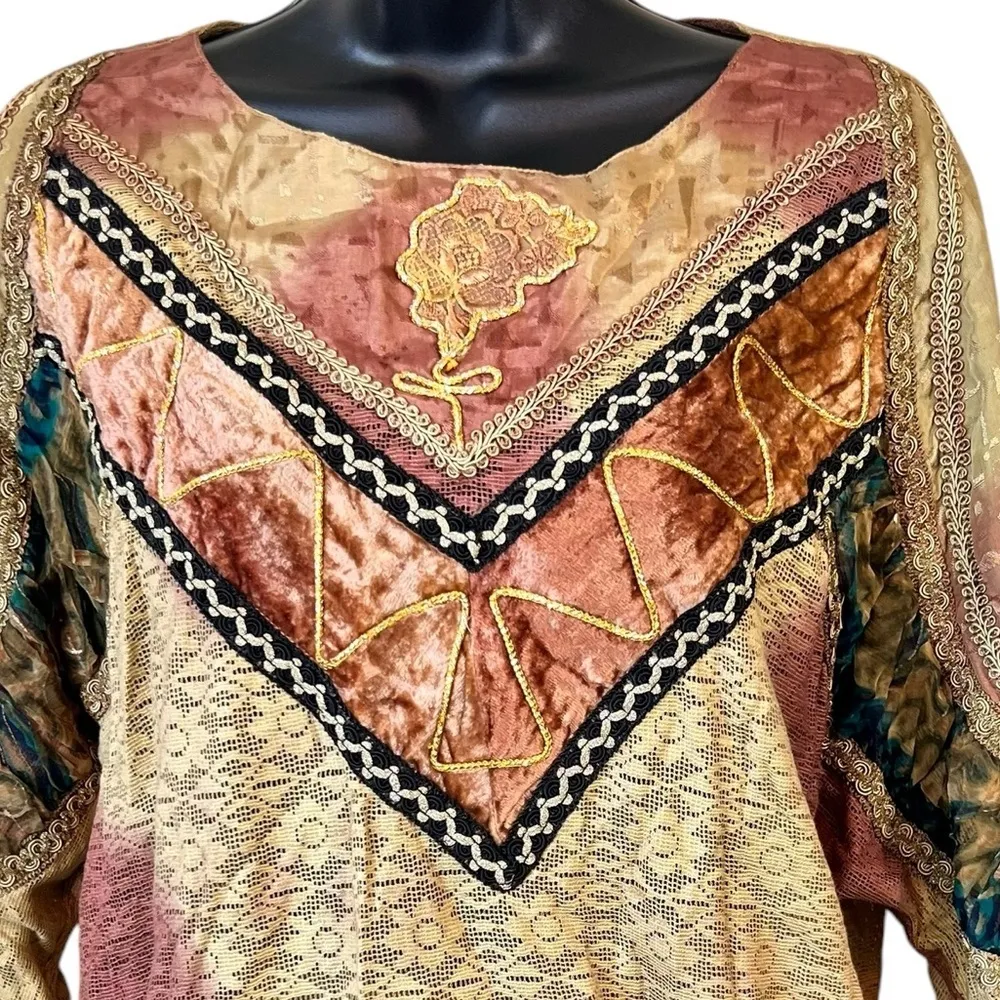 Vintage Boho Tiered Patchwork Festival Skirt Set Brown - Image 4