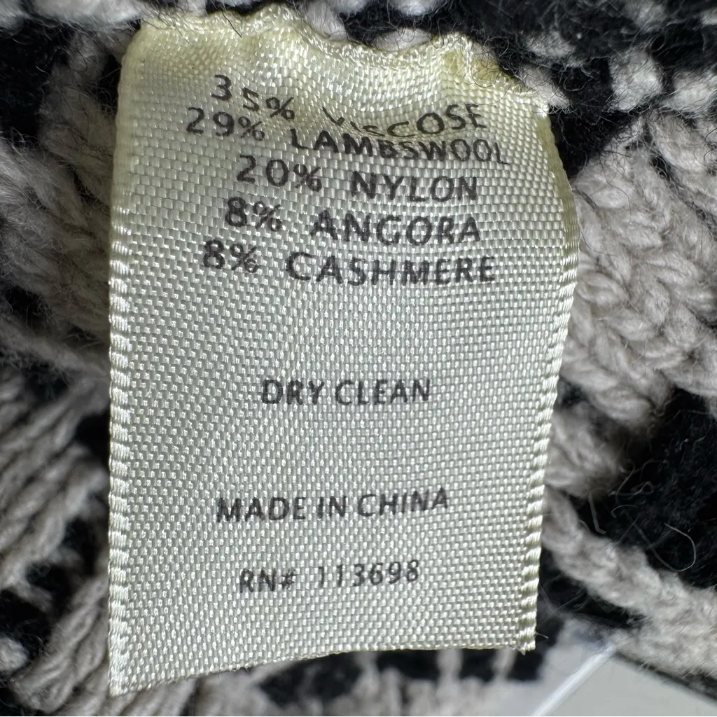 Margaret O’Leary Wool Blend Poncho Sweater Black Cream Size XS/S - Image 12