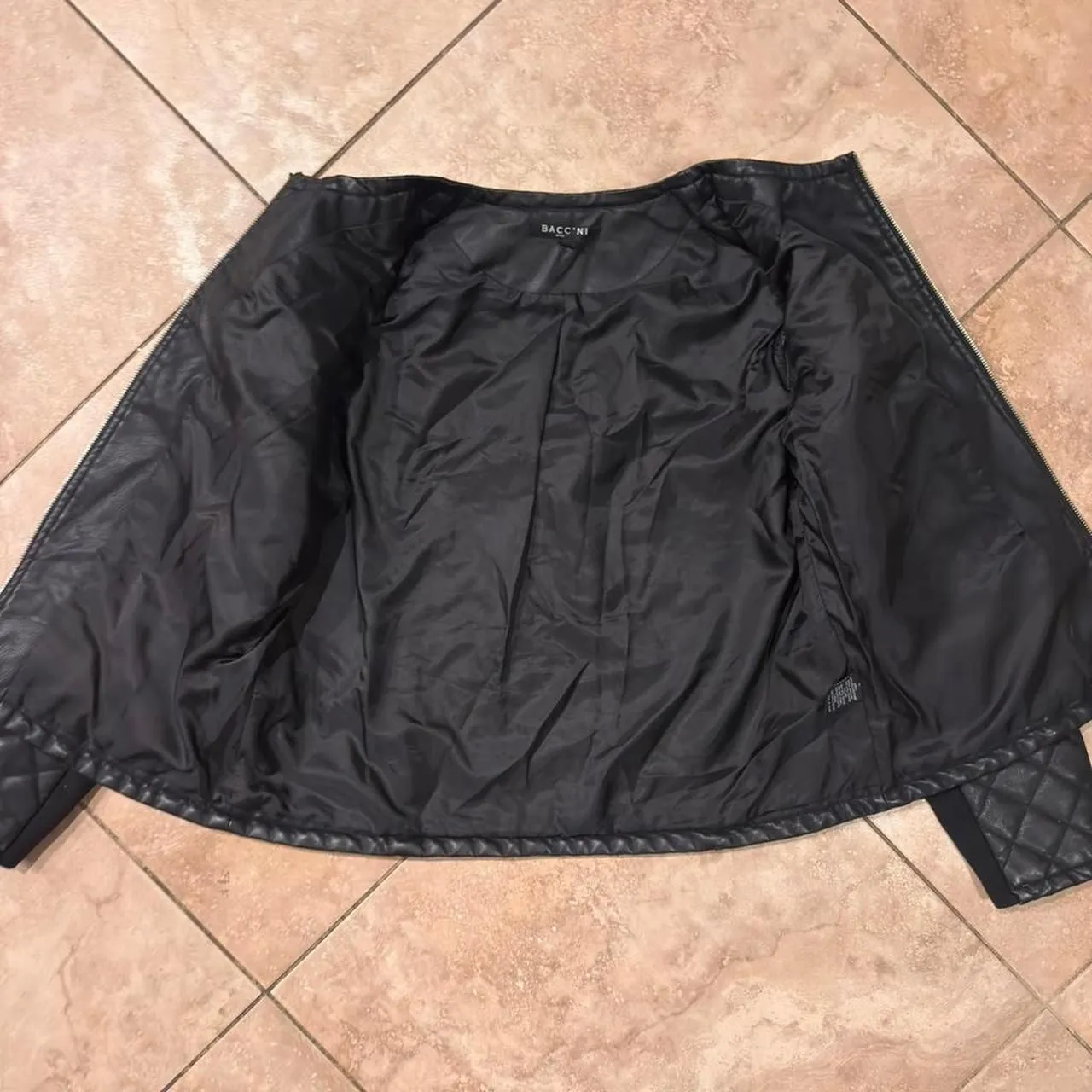 Baccini Faux Leather Quilted Moto Jacket Large Black Zip Pockets Women - Image 3