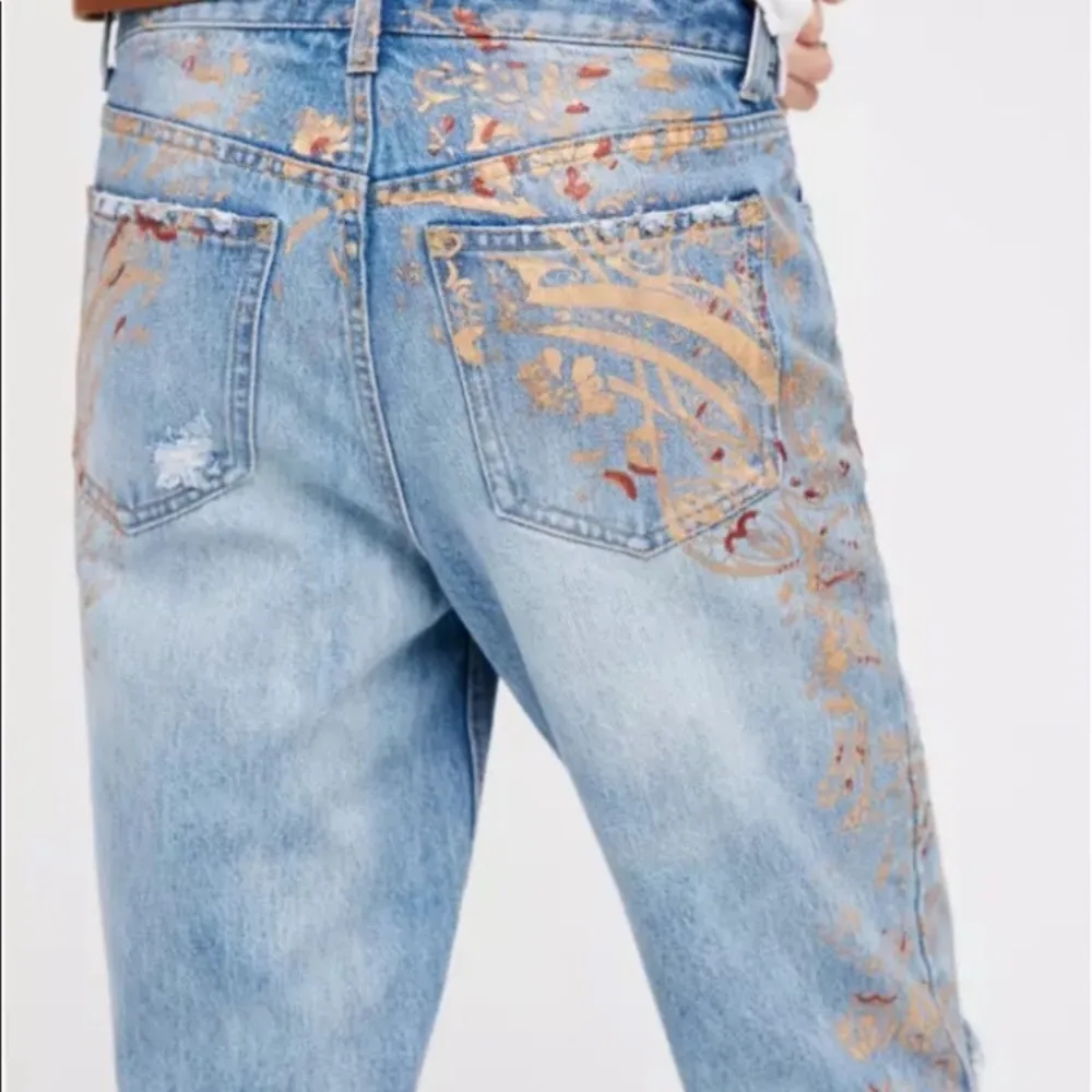 Free People gold stencil distressed jeans - Image 29