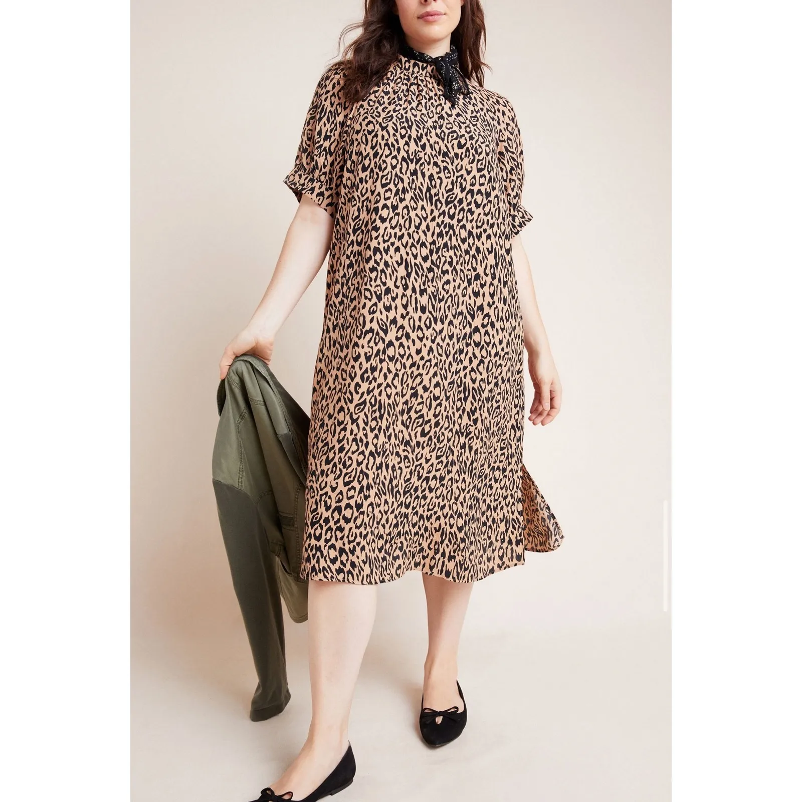 Anthropologie Mackenzie Mock Neck Tunic Dress Cheetah Size 1X Midi - Image 3