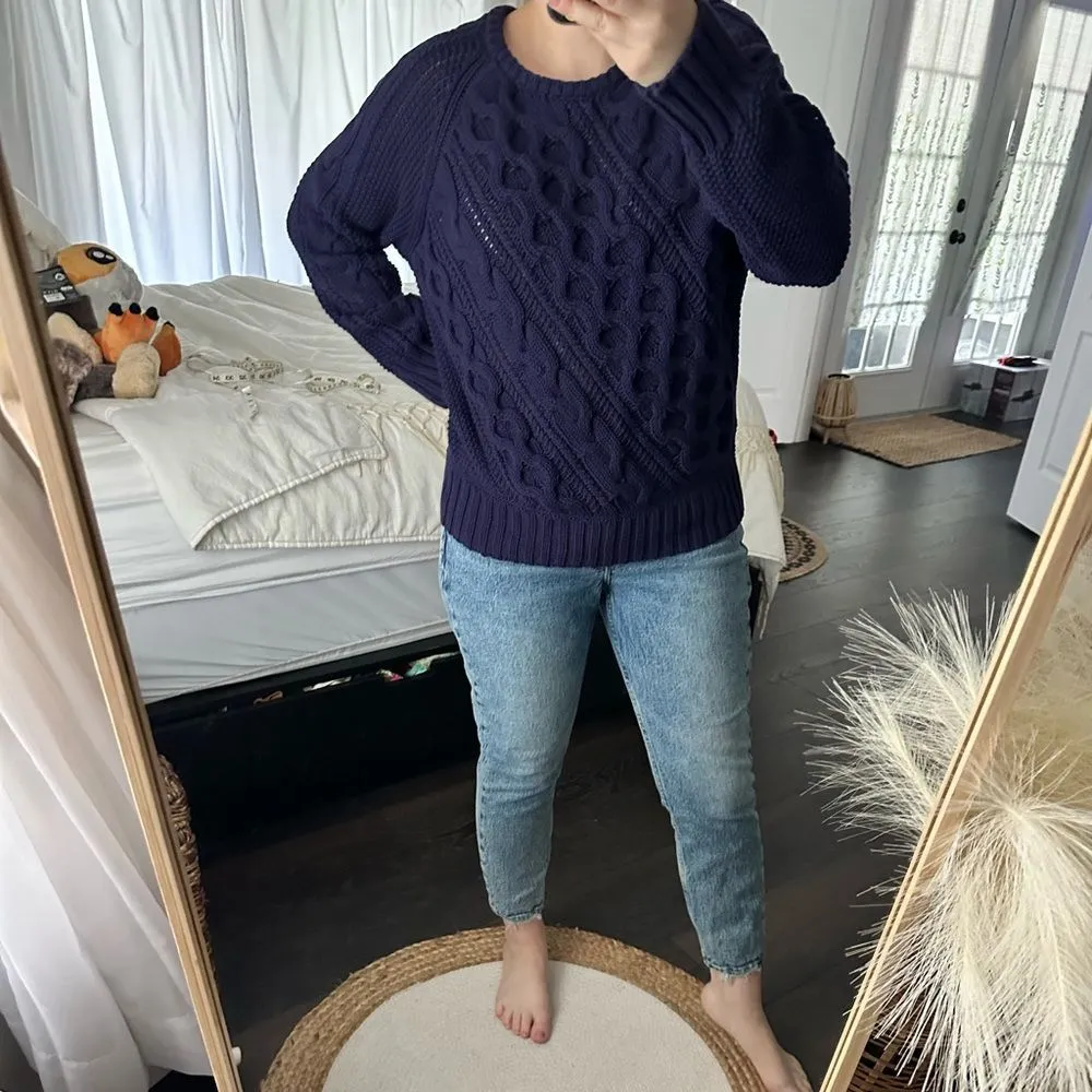 J. Crew Cable Knit Crewneck Sweater Size Small Blue - Image 8