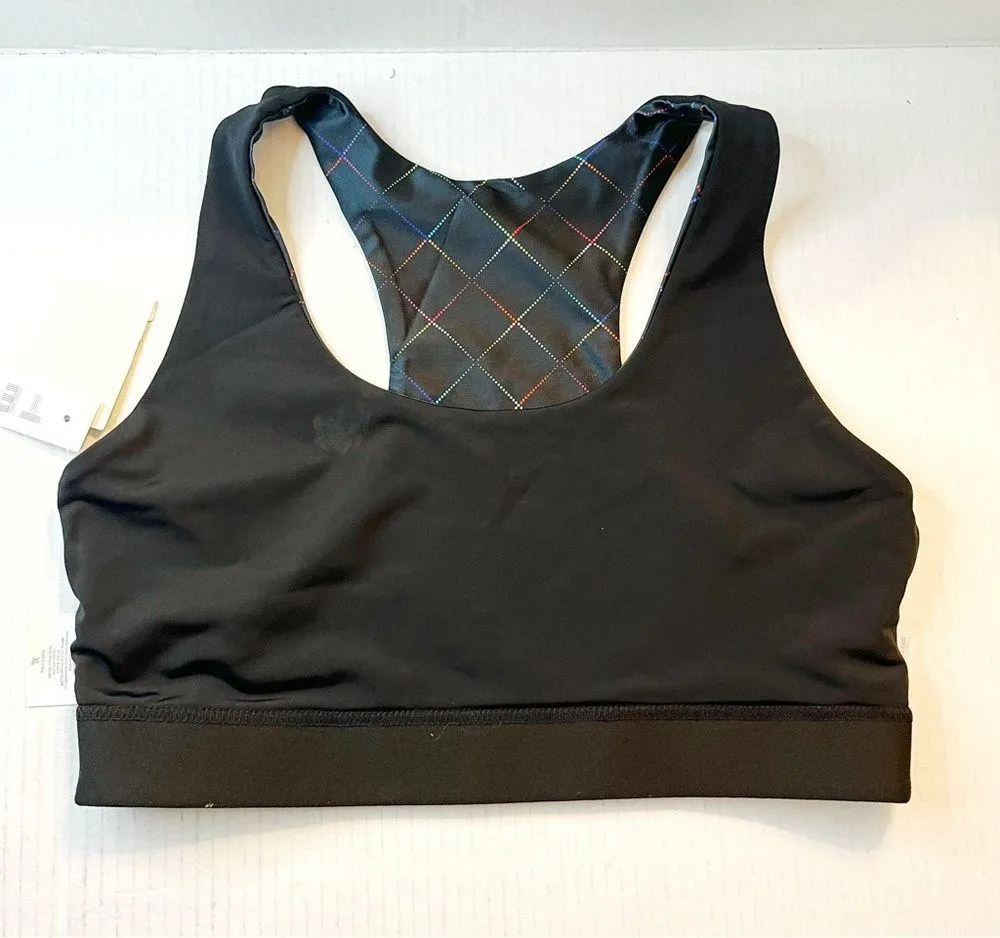 Terez Sports Bra Black Rainbow Seeing Sound Hi-Shine Bra Sz XL NWT Colorful - Image 12