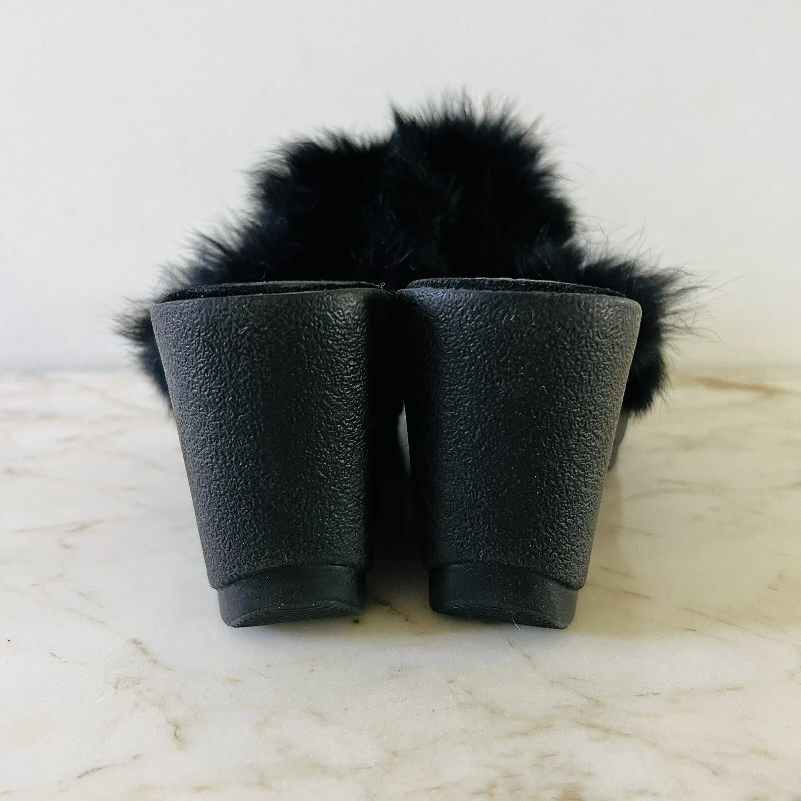 COACH Kaela Black Suede Rabbit Fur Slip On Clogs Mules With Wedge Heels - US 8 - Image 7
