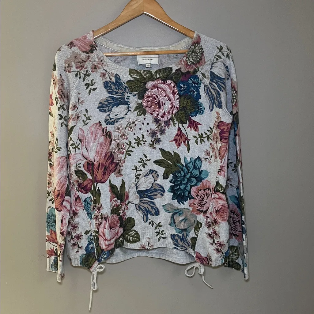 Angel of the North Anthropologie Wool Blend Floral Embroidered Sweater Medium Pink - Image 6