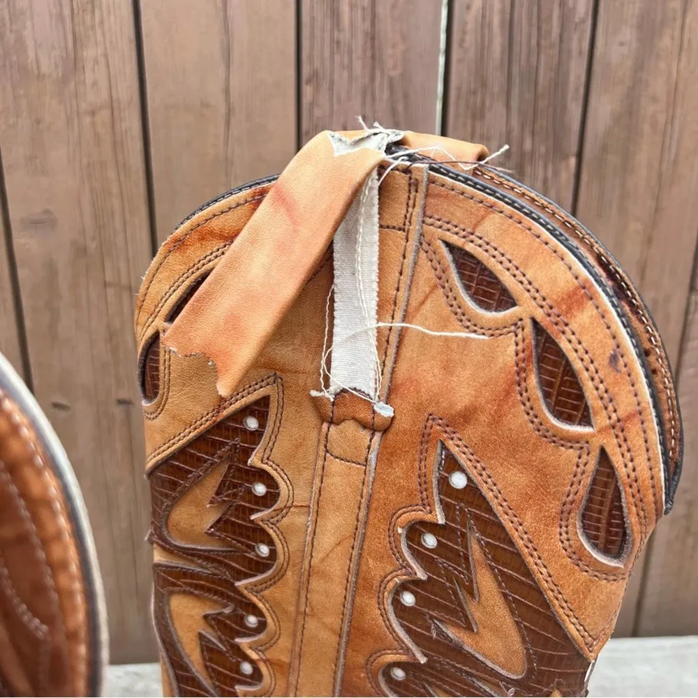 Miss Capezio Butterfly Boots stacked heel marbled brindle tan brown leather - Image 9