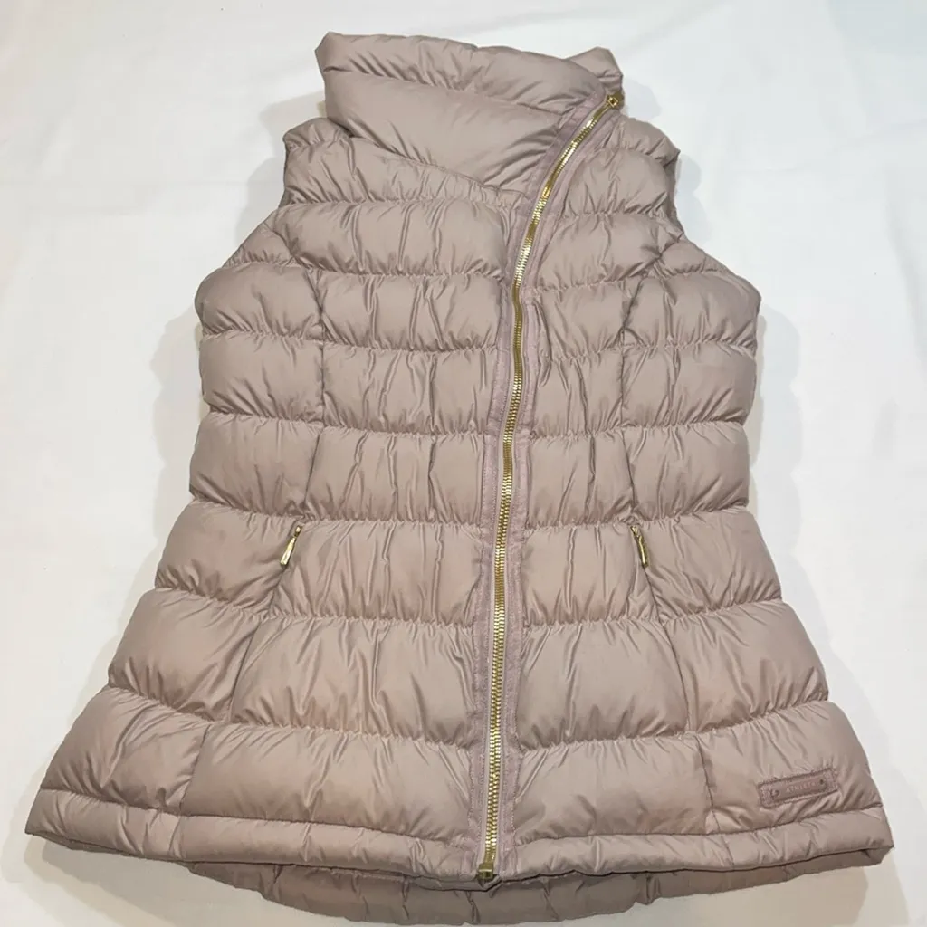 ATHLETA Taupe Goose Down Puffer Vest • XXS • Warm Quilted Zip Front High Collar - Image 2