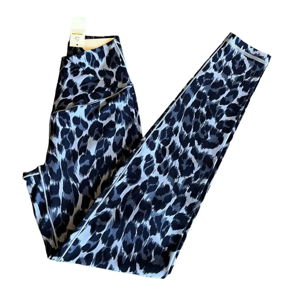Aerie NEW  Offline Women's Hi Rise LEGGING Sz XS Blue Leopard Print PANT Real Me - Image 9