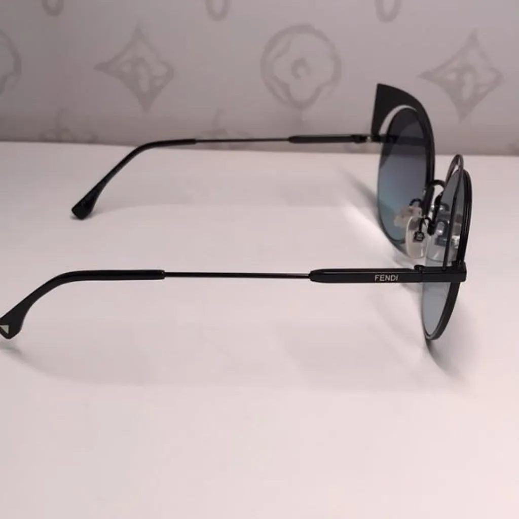 New Authentic Stylish Black and Blue Cat-Eye Sunglasses FF0215/S 0LBJF - Image 7