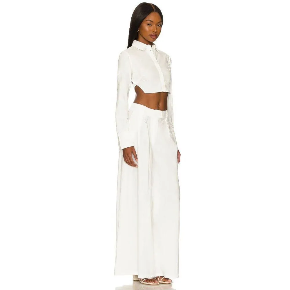 NWT Free People Ellen Set Medium White Cotton 2 Piece Crop Top Wide Leg Pant - Image 3