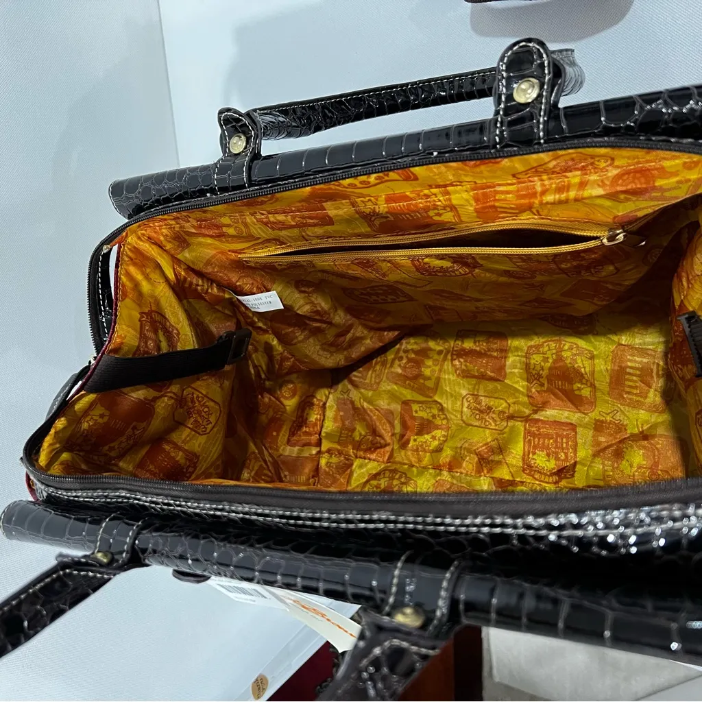 Samantha Brown Burgundy Brown Glazed Croc Embossed Travel Tote Bag Carry - Image 14