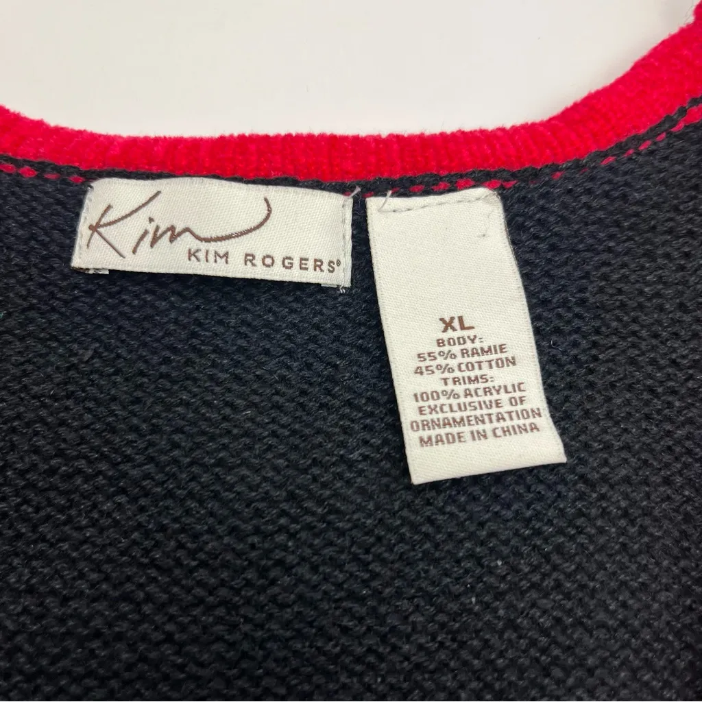 Kim Rogers Christmas Holiday Winter Festive Cat Knit Vest XL Black Red NEW *FLAW - Image 2