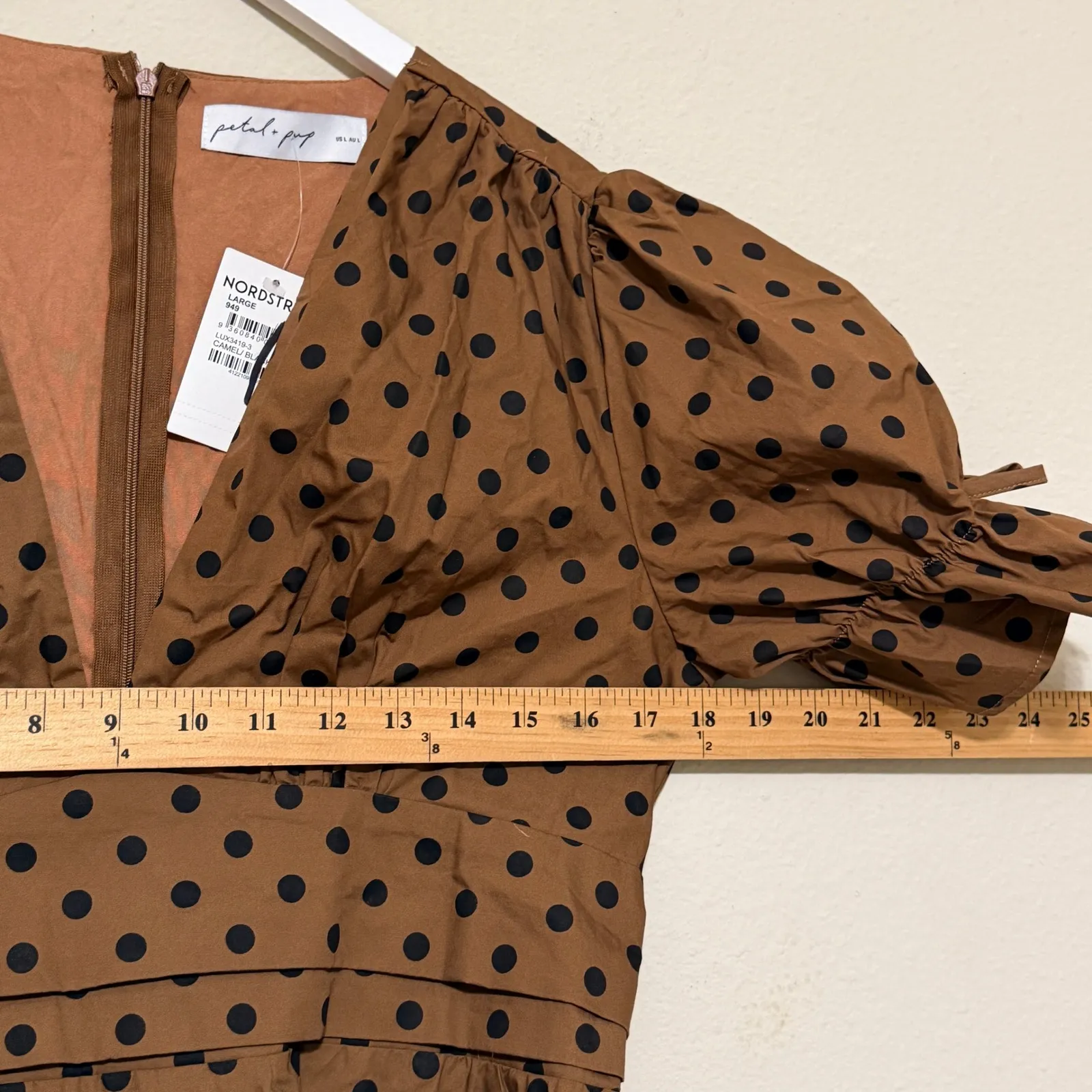Petal & Pup Polka Dot Midi Dress Brown Pinup Retro Size Large - Image 11