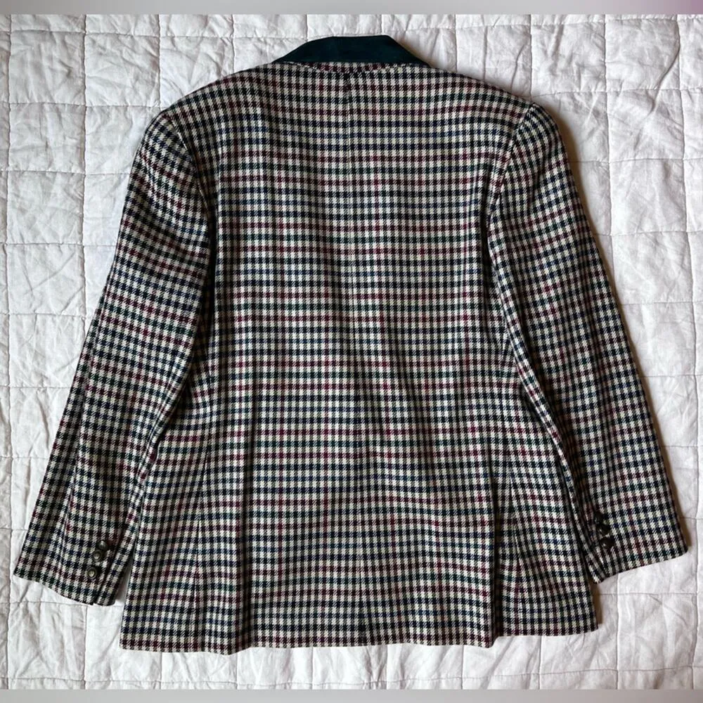 Vintage Talbots Green Red Plaid & Green Suede Collar Blazer Holiday Christmas-14 - Image 5