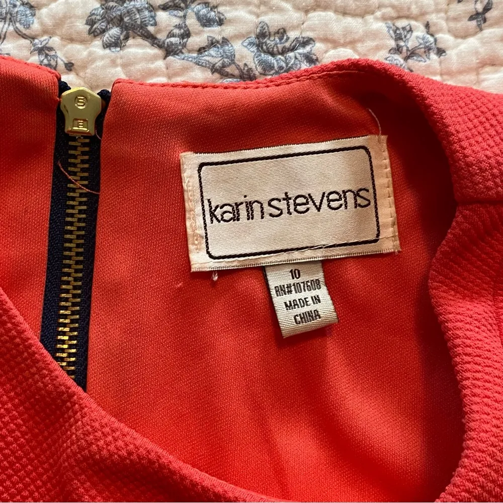 Karin Stevens Salmon Tangerine Belted Exposed Zipper Sleeveless Dress Size 10 - Image 3