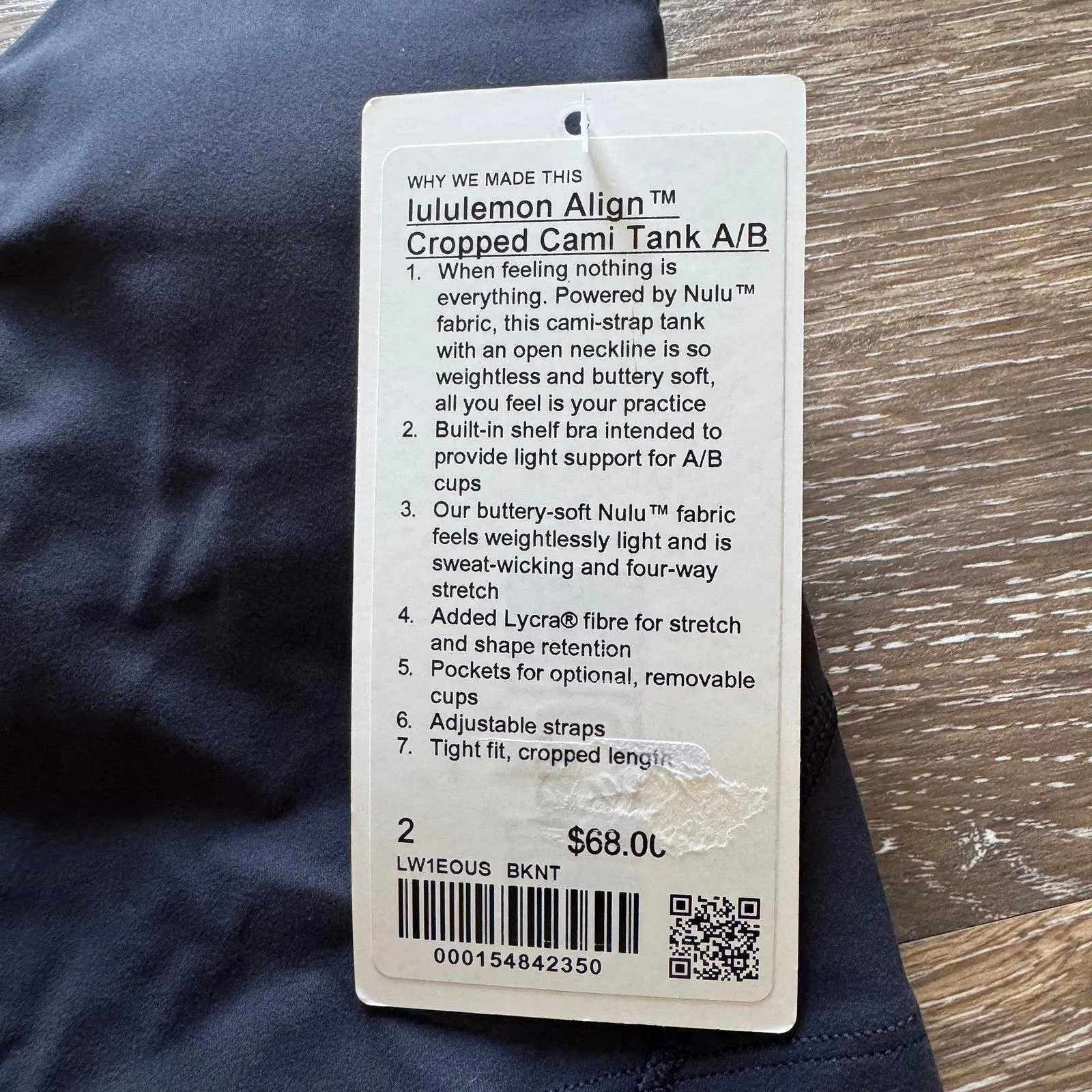 Lululemon Align Tank Cropped Cami A/B Black Night Size 2 NWT - Image 3