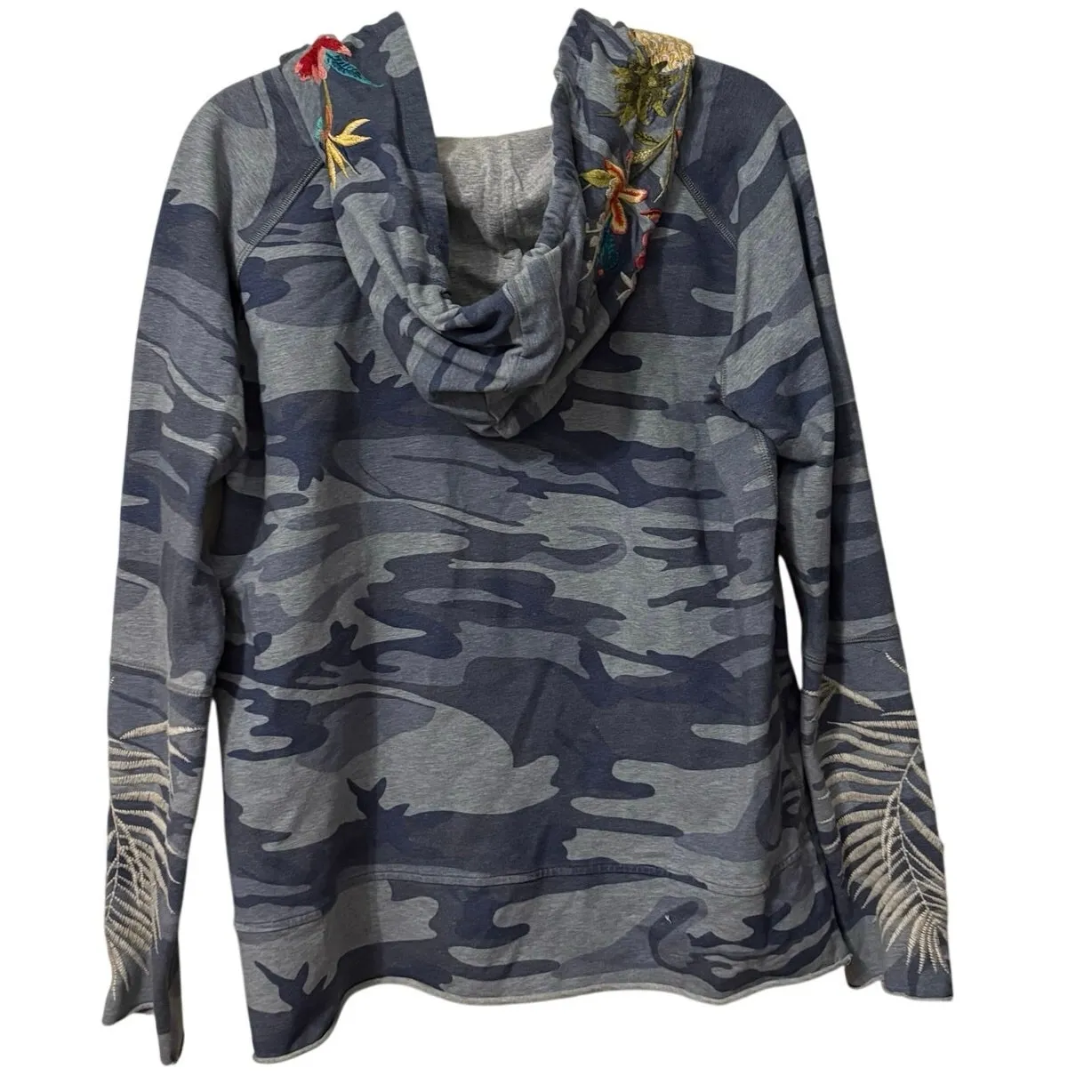Johnny Was Camo Floral Embroidered Nohea French Terry Raw Edge Hoodie Size Small - Image 5